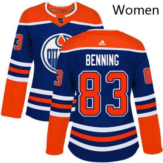 Womens Adidas Edmonton Oilers 83 Matt Benning Authentic Royal Blue Alternate NHL Jersey
